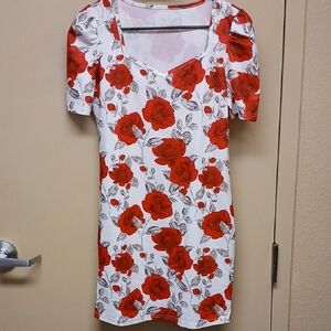 Floral Red and White Dress